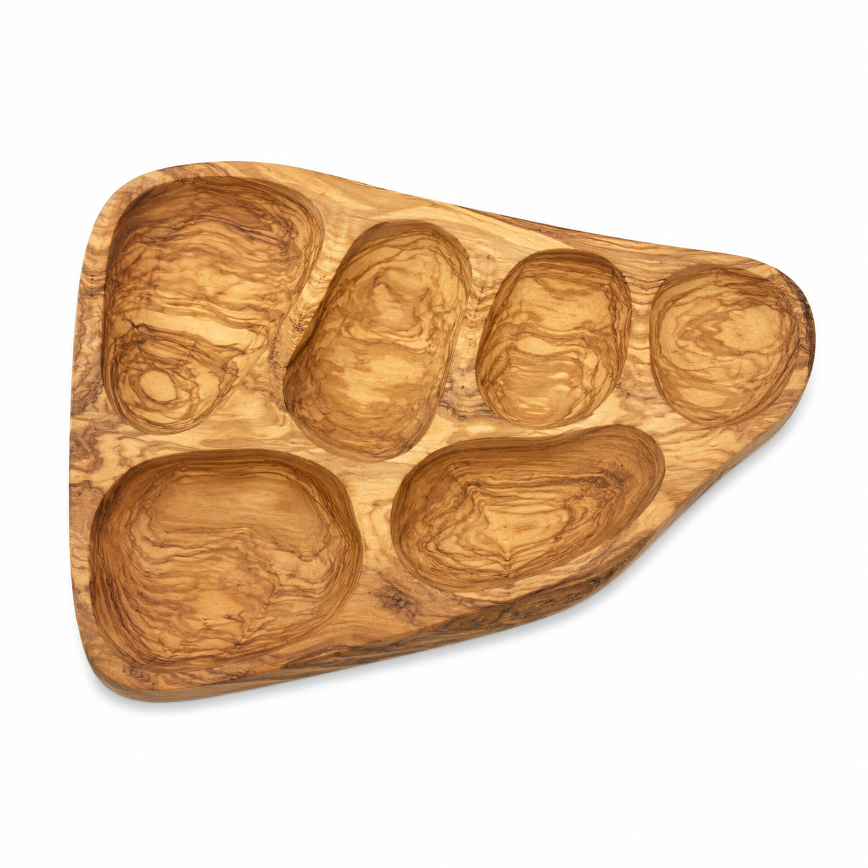 Olive Wood Serving Tray — 6 Compartments